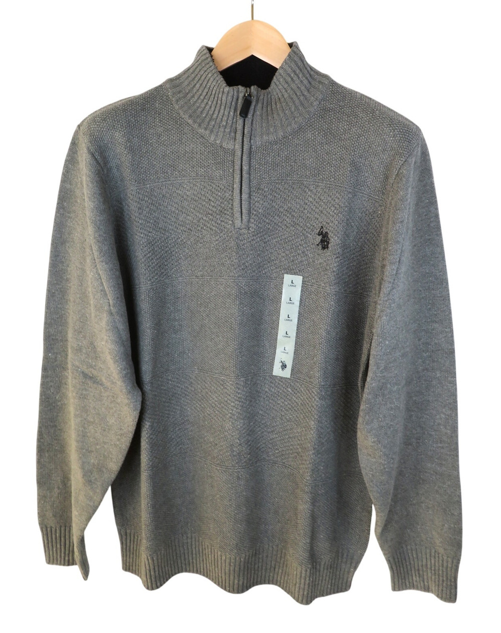 U S POLO ASSN 1/4-Zip Sherpa Lined Mock-Neck Knit Pullover Sweater Men XL Grey